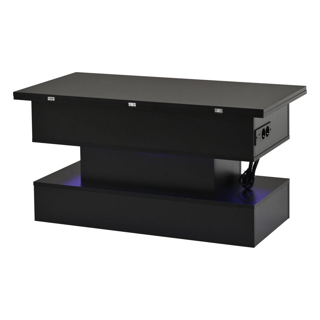 Tavolino da salotto elevabile con vano contenitore; LED e presa integrata per soggiorno; 100×50×51.5 cm