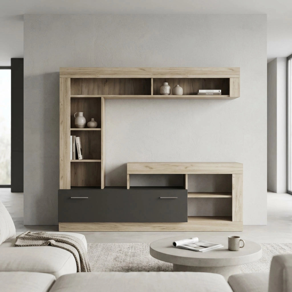 Parete Attrezzata per Soggiorno in Legno Composito cm 185x40x90 - GABE