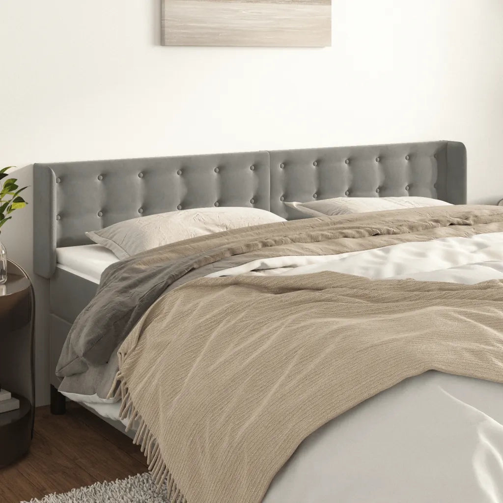 Testiera | Testata ad Orecchio Grigio Chiaro 163x16x78/88 cm in Velluto