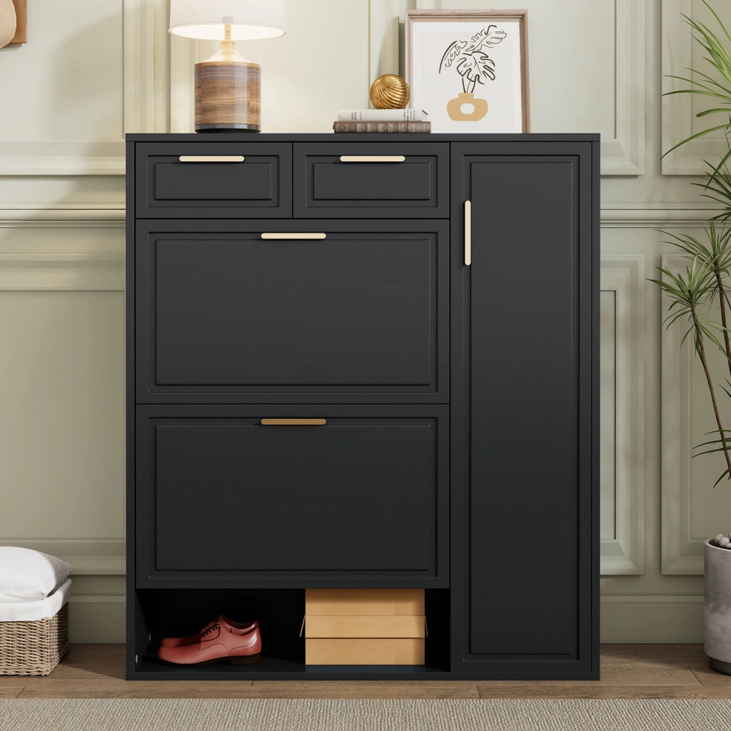 Scarpiera Moderna con Cassetti, Ante e Ripiani ¨C MINIMAL ¨C Nero, 95x24x107