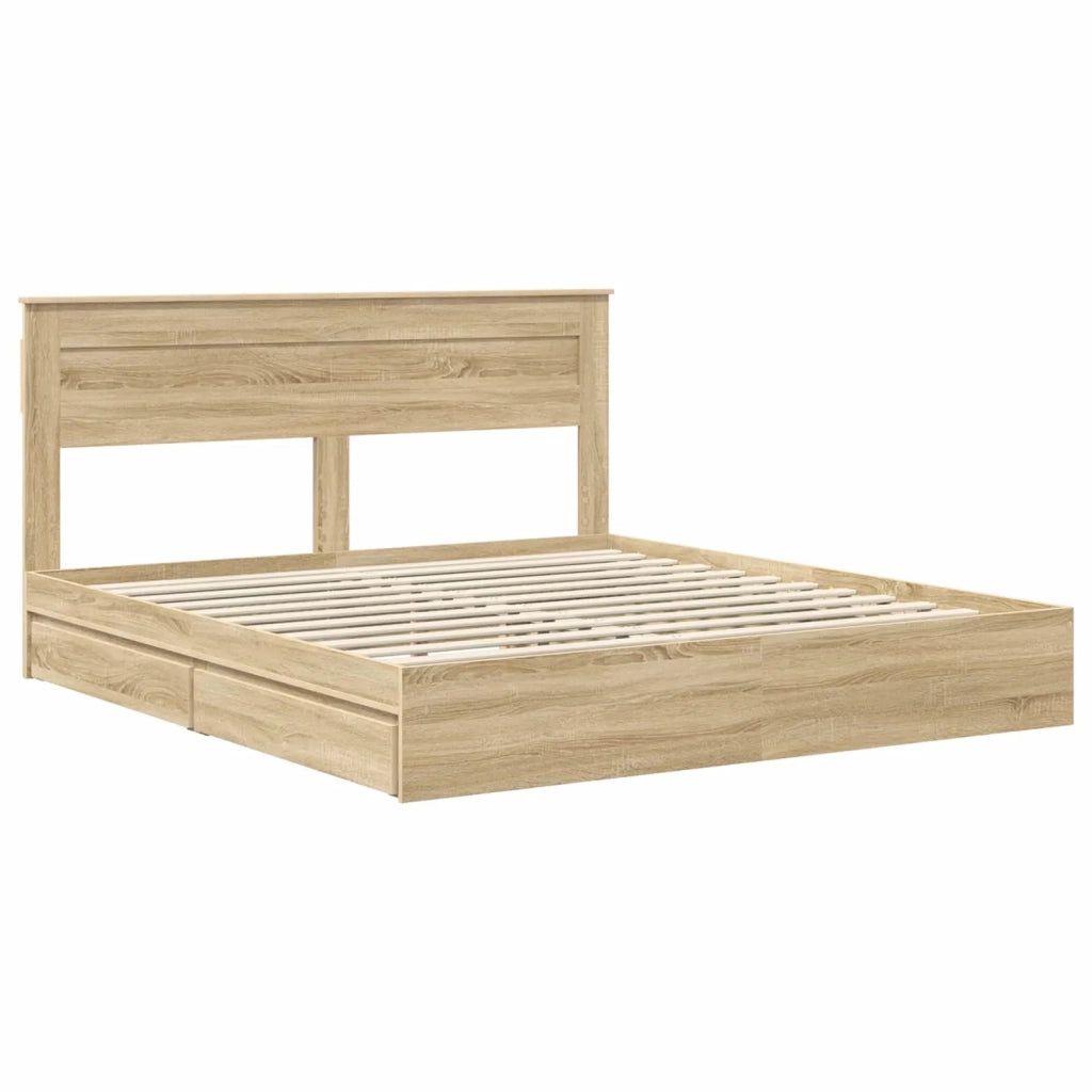 Letto matrimoniale | Letto per adulti | Letto con Contenitore con testiera Rovere Sonoma 180 x 200 cm