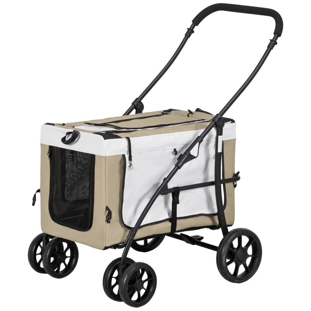 Carrello per cani pieghevole con cestino rimovibile ¨C zephmum ¨C Nero Khaki Bianco 81x58x97.5 cm
