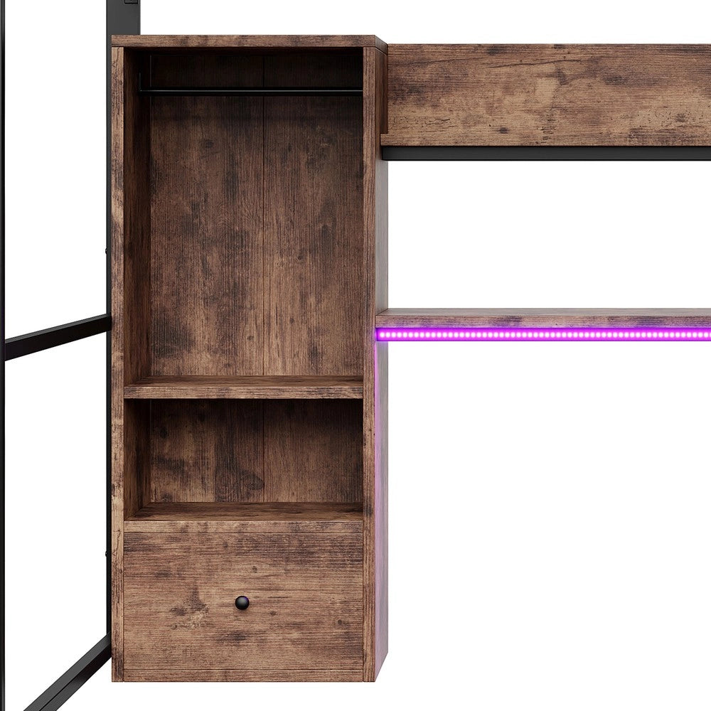 Letto a Soppalco con Scrivania e LED ¨C MINIMAL ¨C Metallo Nero 140x200cm