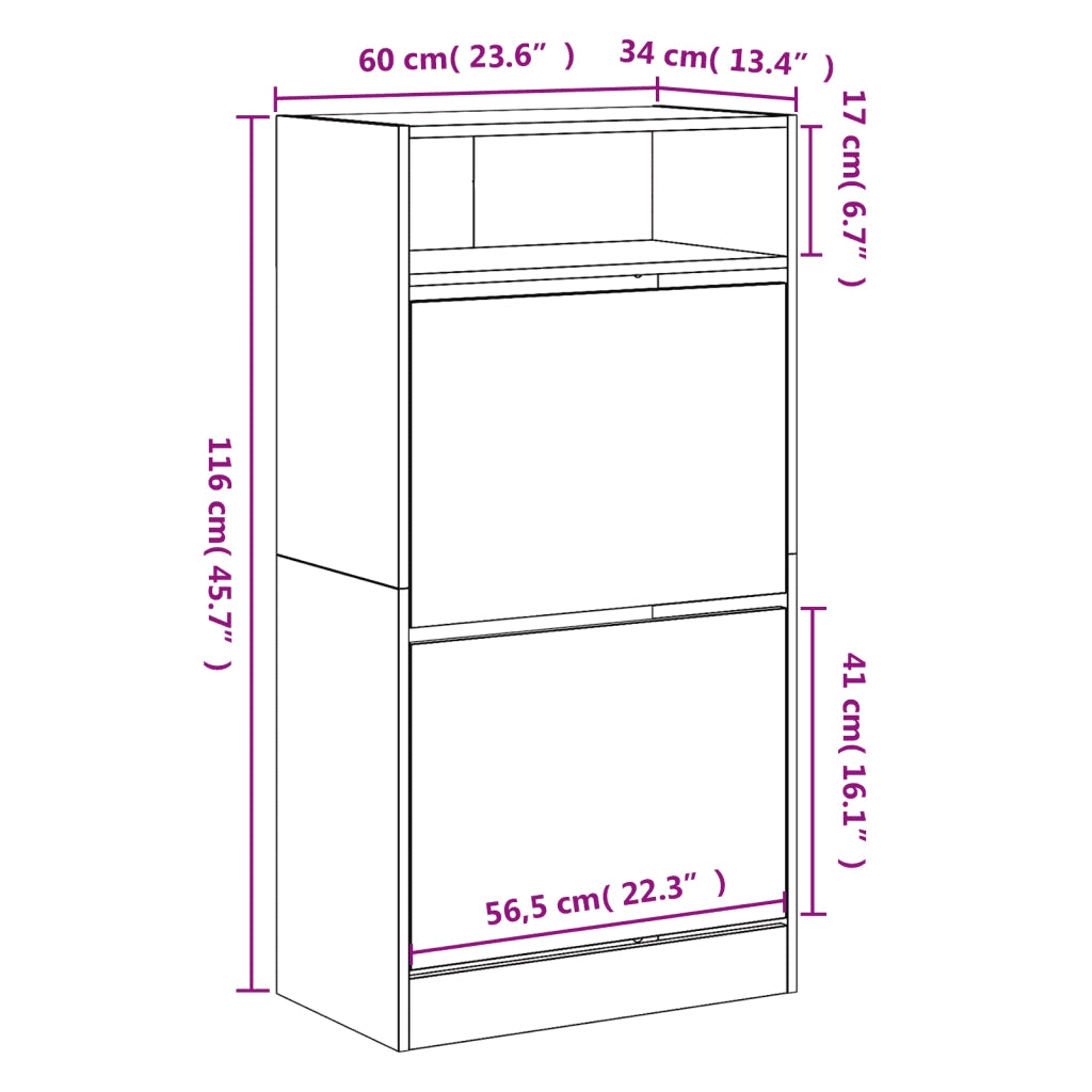 Scarpiera | Mobile per scarpe Grigio Sonoma 60x34x116 cm in Legno Multistrato