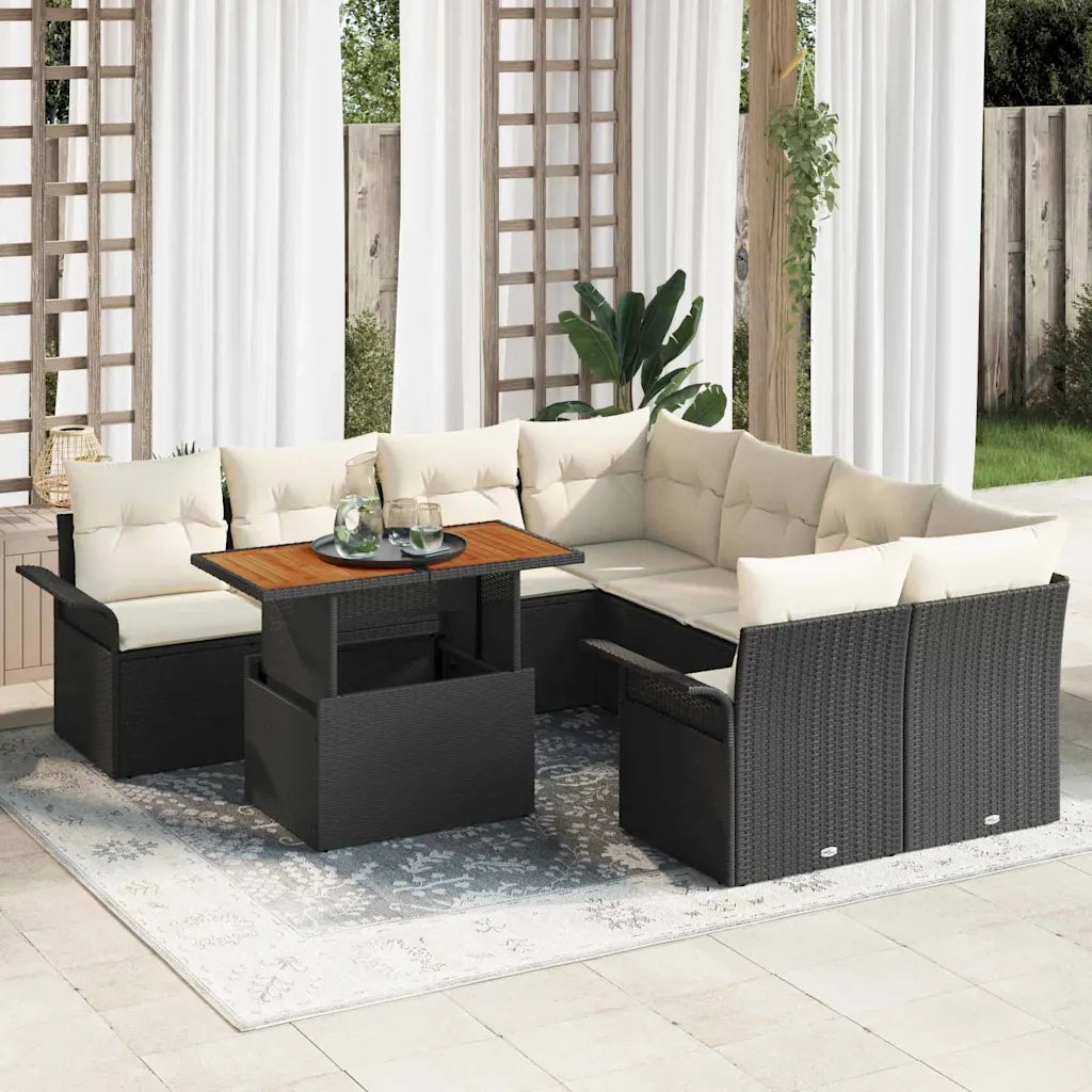 Set Divano da Giardino con archiviazione 9 pcs Nero Poly Rattan 3358049
