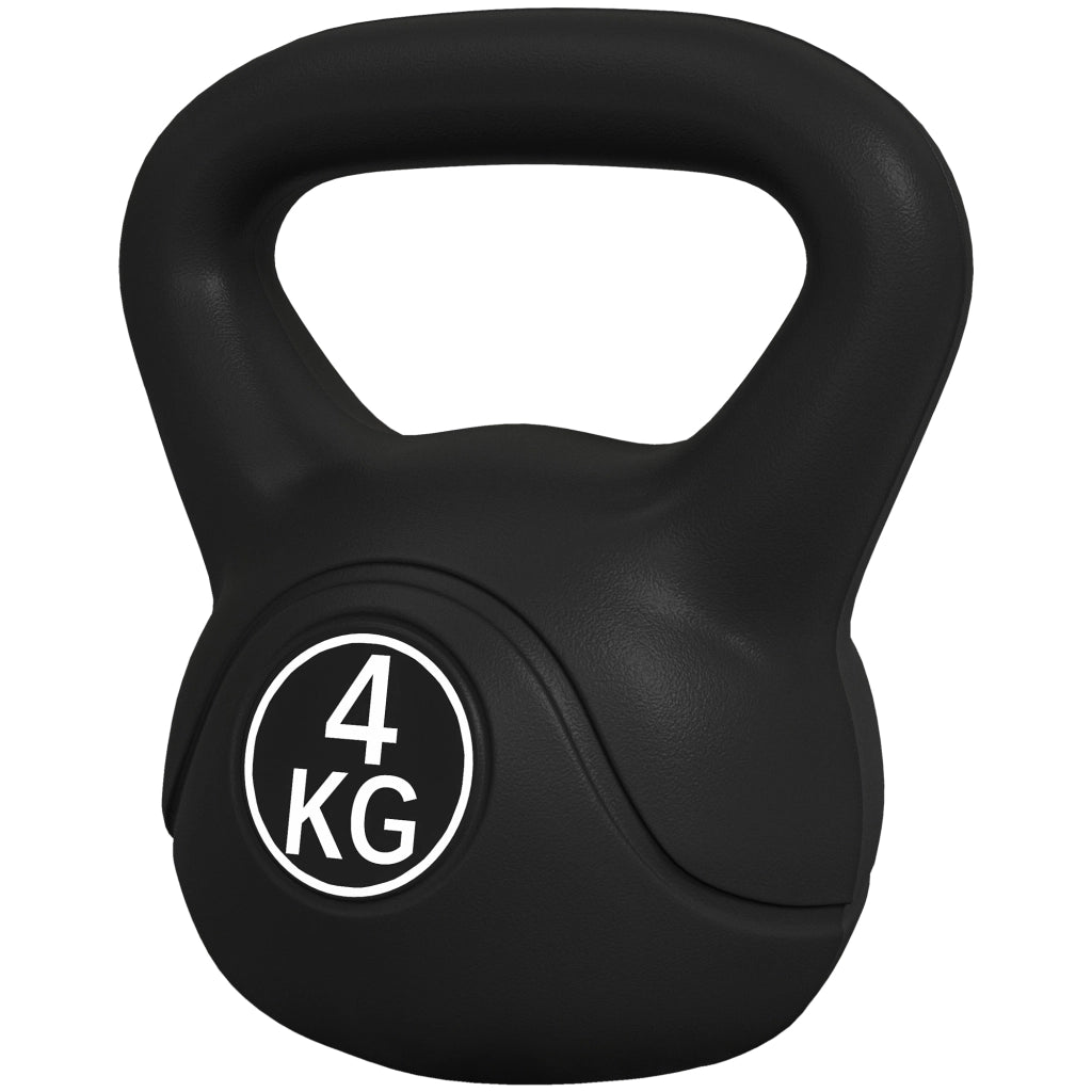 Kettlebell 4 kg ¨C Xylo ¨C Base Piatta, Impugnatura Larga, Riempimento Sabbia 18x12x20 cm Nero