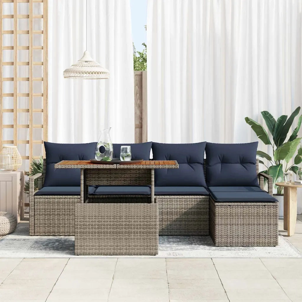 Set da Pranzo per Giardino con cuscino 6 pcs Grigio e Blu Navy 3349702