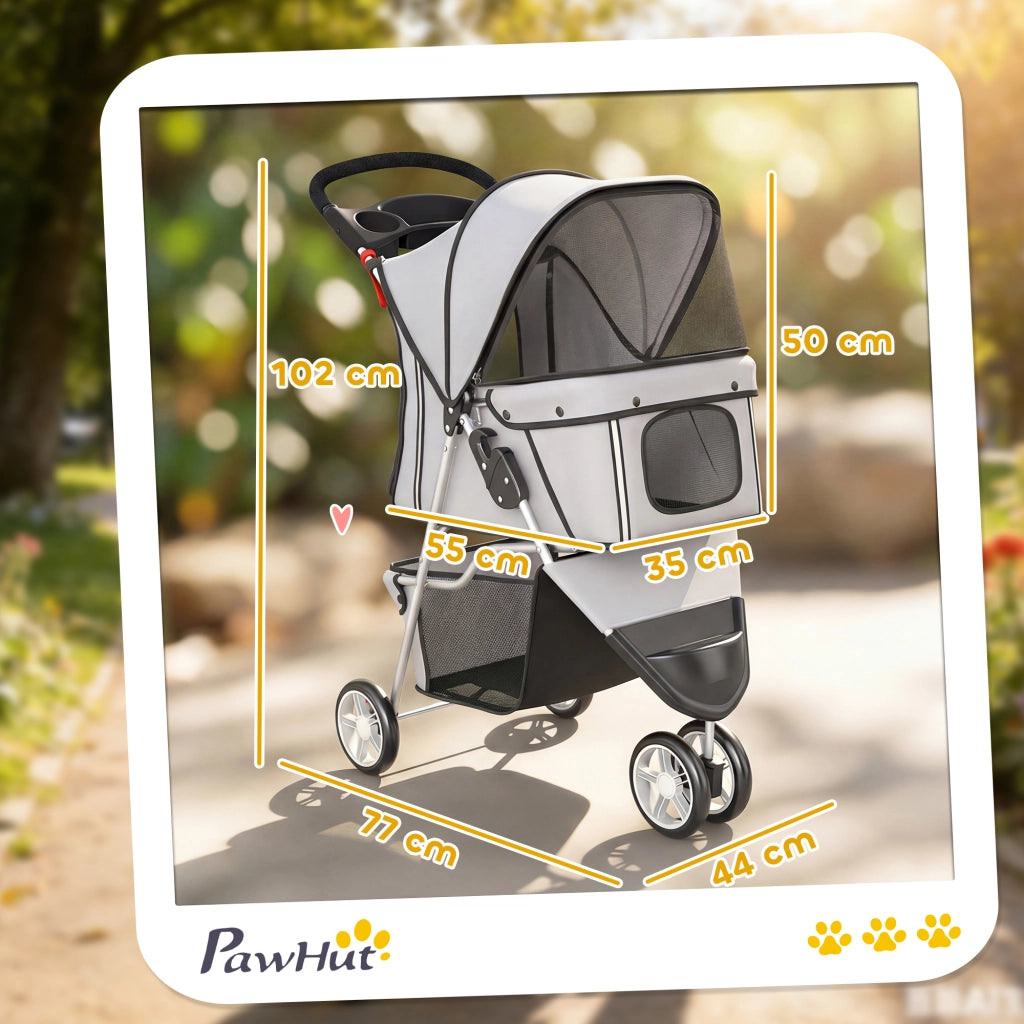 Passeggino per Cani Pieghevole ¨C Xylo ¨C con Cesto Portaoggetti e Portabicchieri, Grigio