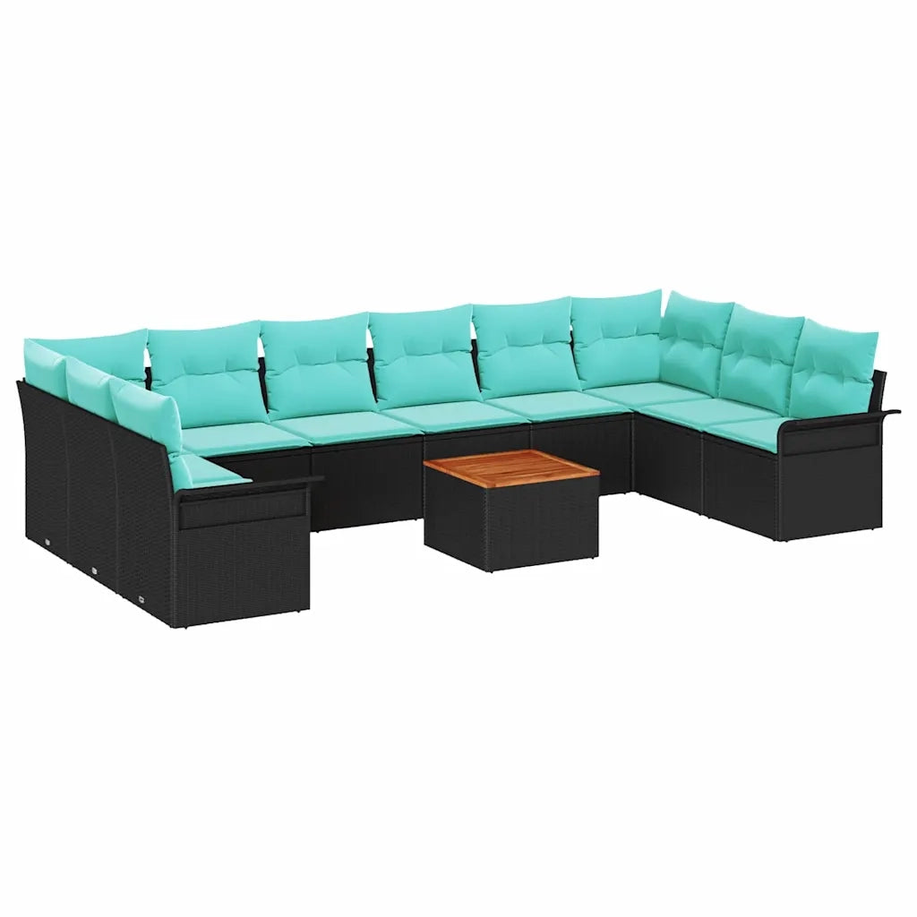 Set Divano da Giardino 11 pcs Nero e Turchese polyrattan 3356051
