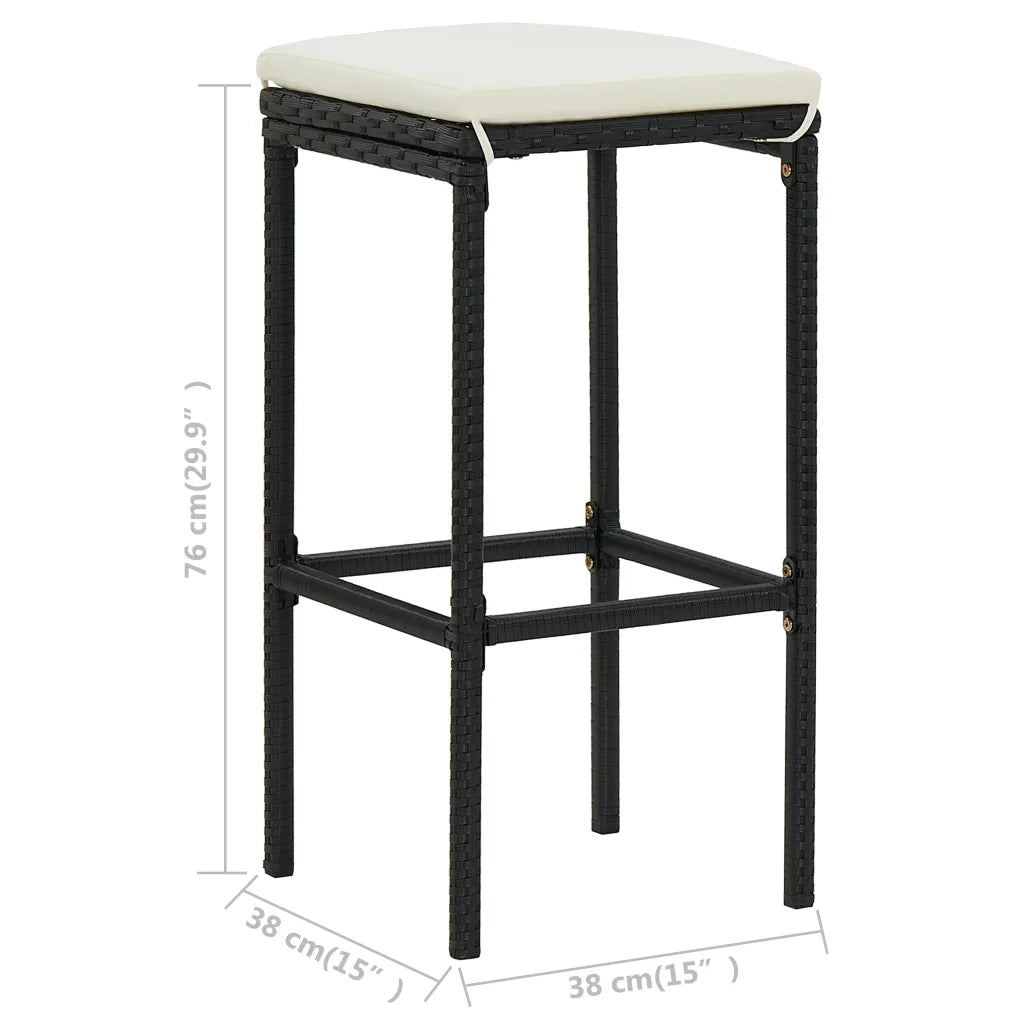 Sgabelli da Bar con Cuscini 3 pz Neri in Polyrattan 313440