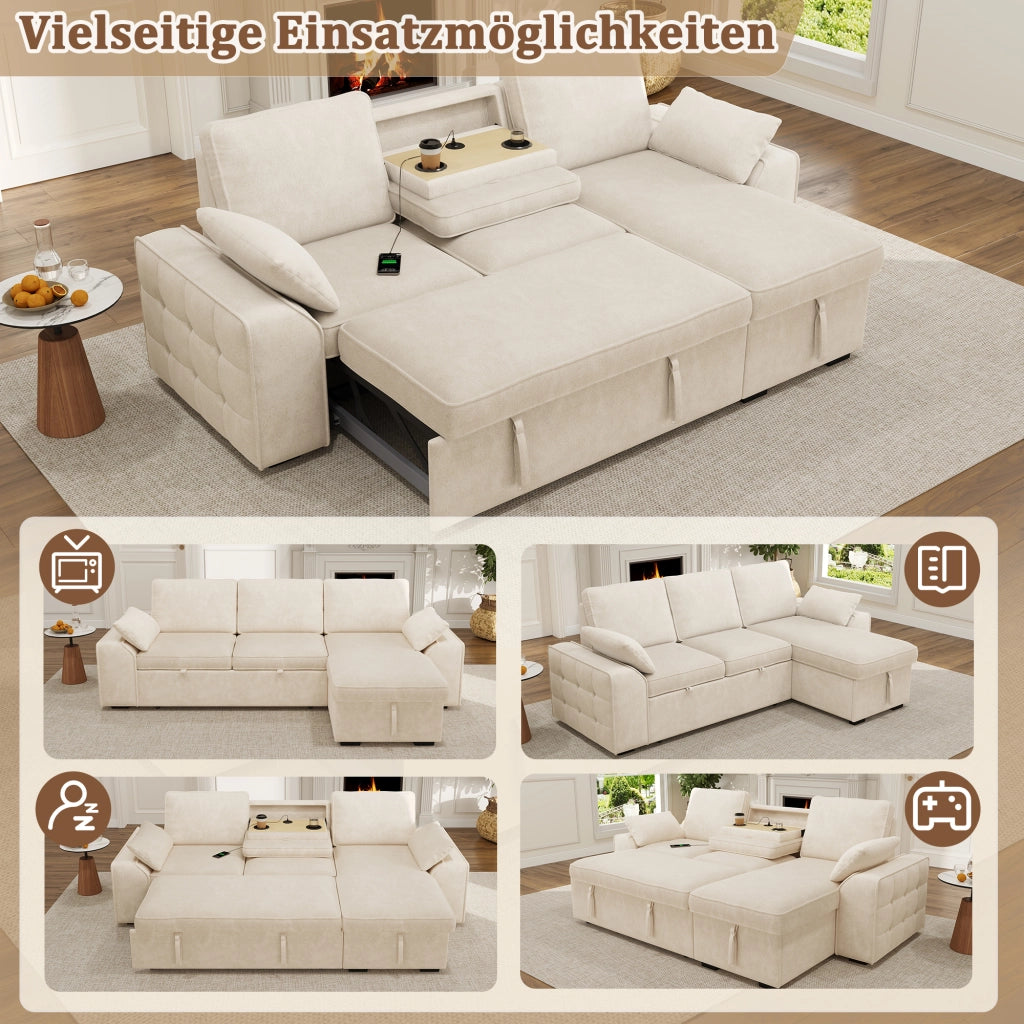 DIVANO ANGOLARE 3 POSTI 237x141x86 cm in Chenille Beige
