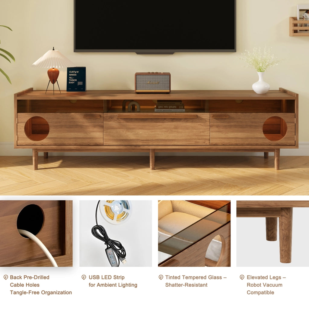 Cassettiera per TV noce MDF 180 cm