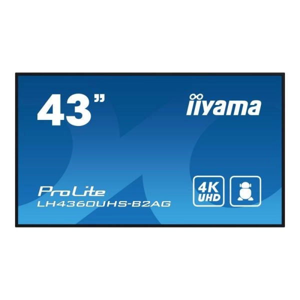 Iiyama lh4360uhs-b2ag visualizzatore di messaggi pannello a digitale 108 cm (42.5") led wi-fi 500 cd/m² 4k ultra hd nero processore integrato android 11 24/7