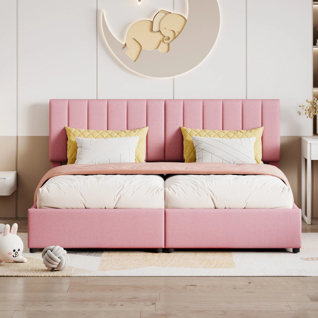 letto imbottito lino rosa 180 x 200 cm