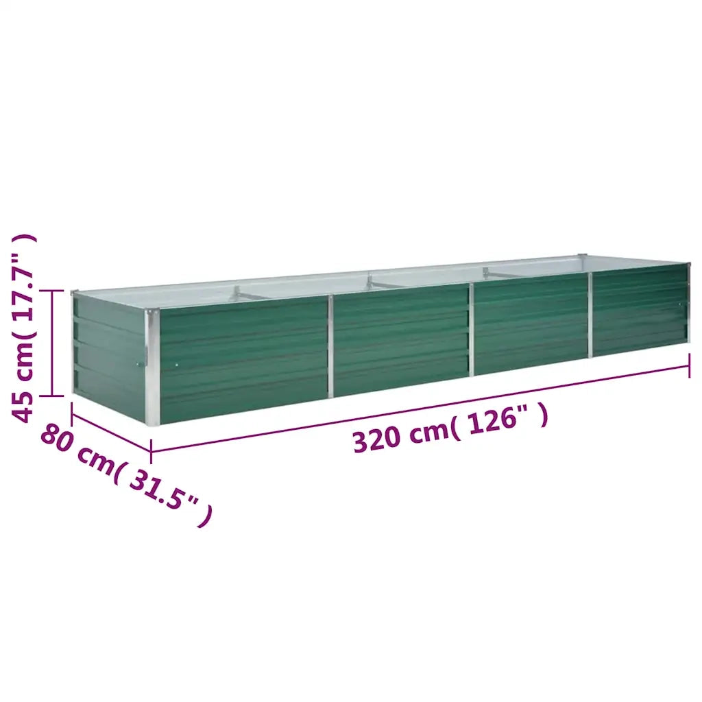Fioriere | Cassetta per fiori | Letto Rialzato Giardino in Acciaio Zincato 320x80x45 cm Verde