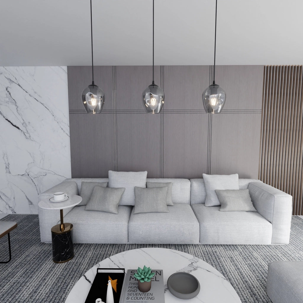 Sospensione 1 Luce Fuxi In Acciaio Nero E Vetro Fumè
