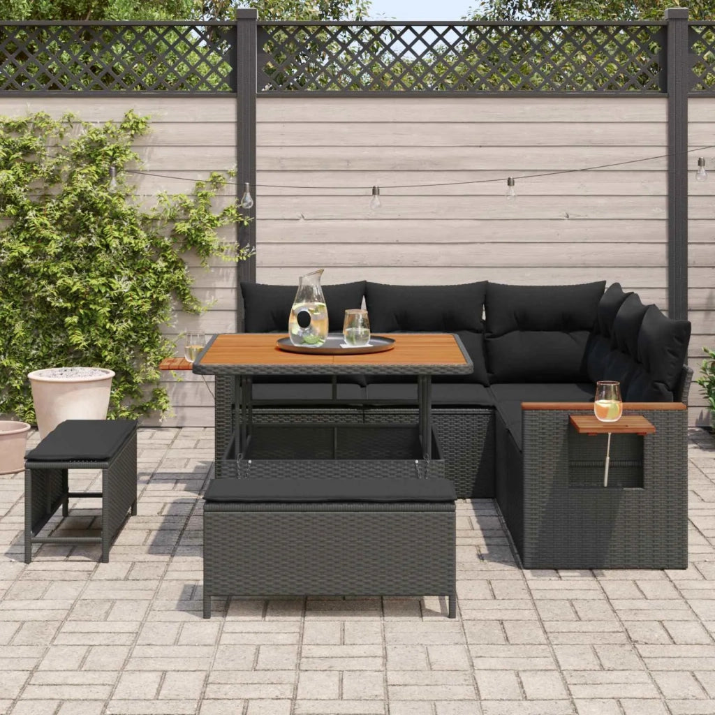 Set Divano da Giardino con cuscino 8 pcs Nero