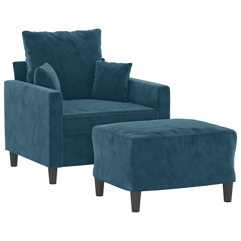 Poltrona | Sedia Relax con Poggiapiedi Blu 60 cm in Velluto