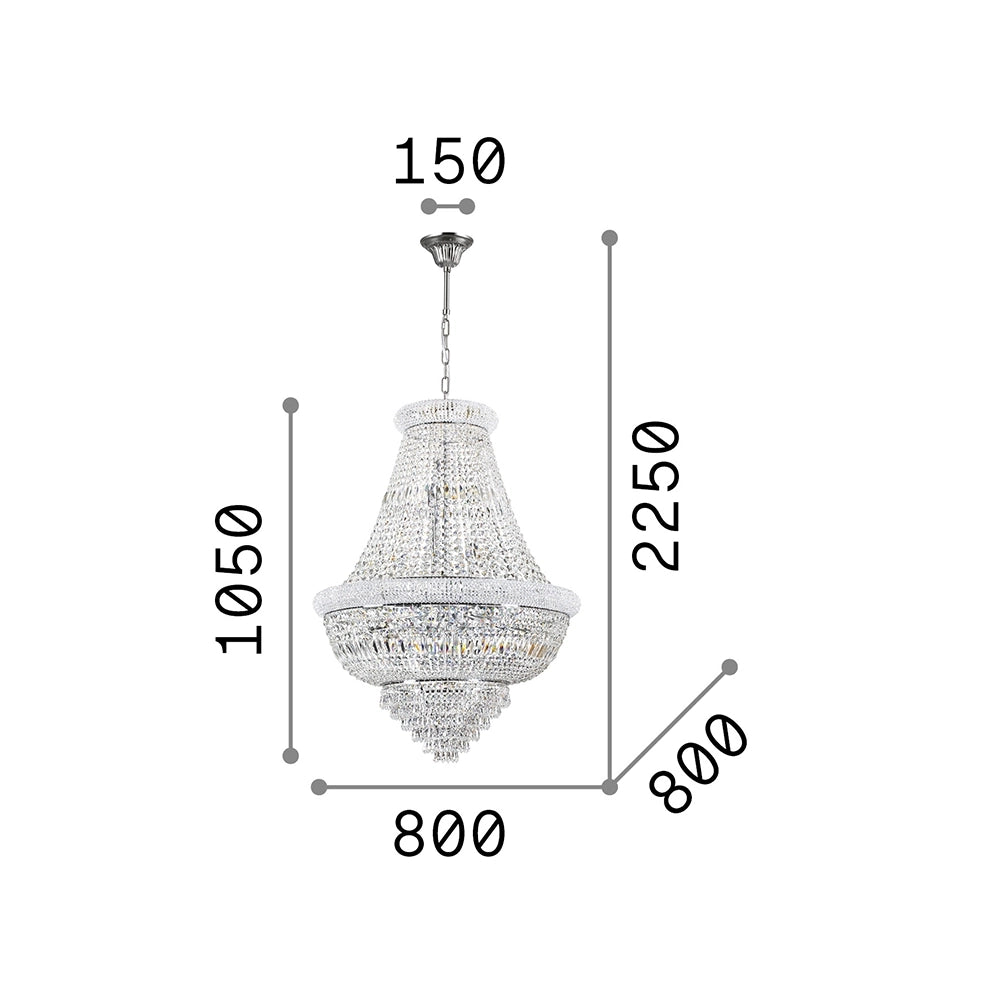 Lampadario Classico Dubai Metallo-Cristallo Ottone 24 Luci E14