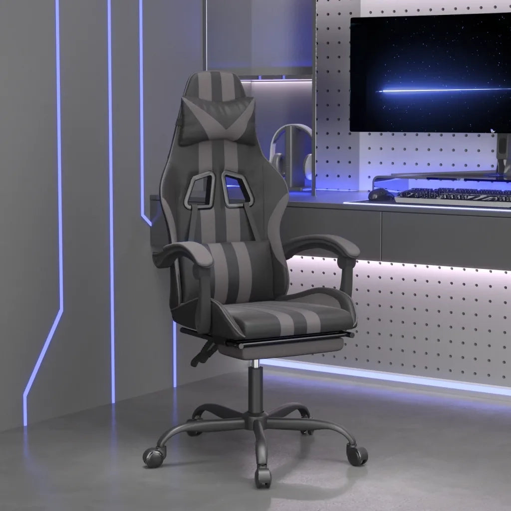 Sedia da Gaming | Sedia da e-sports Girevole Poggiapiedi Nero e Grigio Similpelle