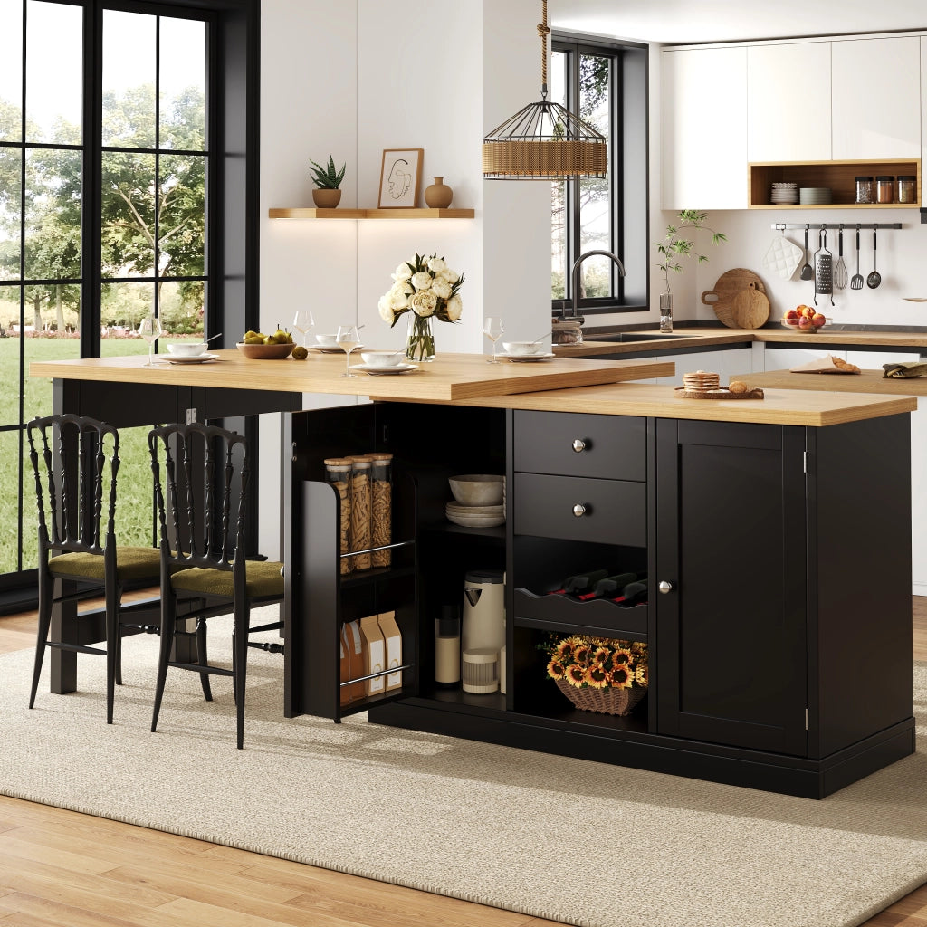 TAVOLO Cucina allungabile 120-197x40x74 cm girevole 360° MDF nero