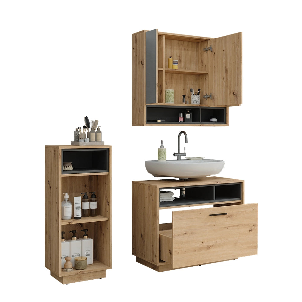 Vicco Set di mobili da bagno Rovere artigianale/antracite 3 pezzi con unità midi