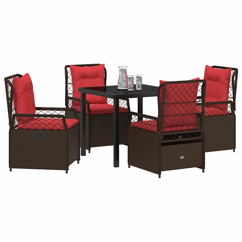 Set da Pranzo per Giardino 5 pcs Marrone polyrattan
