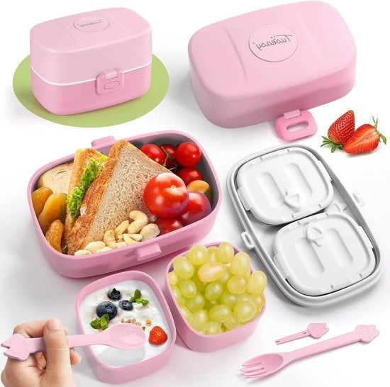 Tazza portatile per bambini - lighweight e impermeabile - Bento box per asilo e scuola - BPA-vrij e compatibile con il forno a microonde - 860 ml - rosa