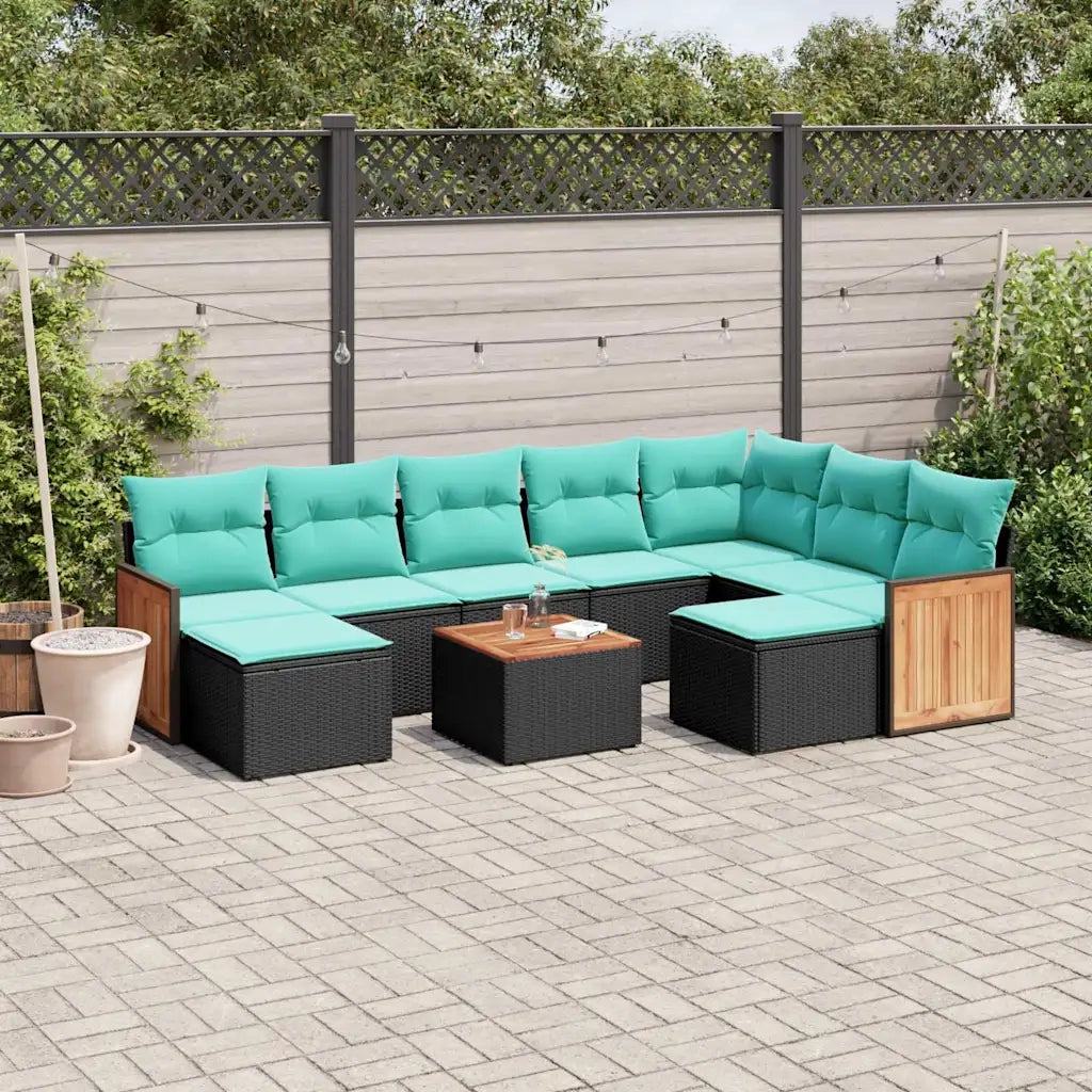 Set Divani da Giardino 10 pz con Cuscini Nero in Polyrattan 3228227