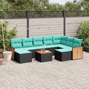 Set Divani da Giardino 10 pz con Cuscini Nero in Polyrattan 3228227