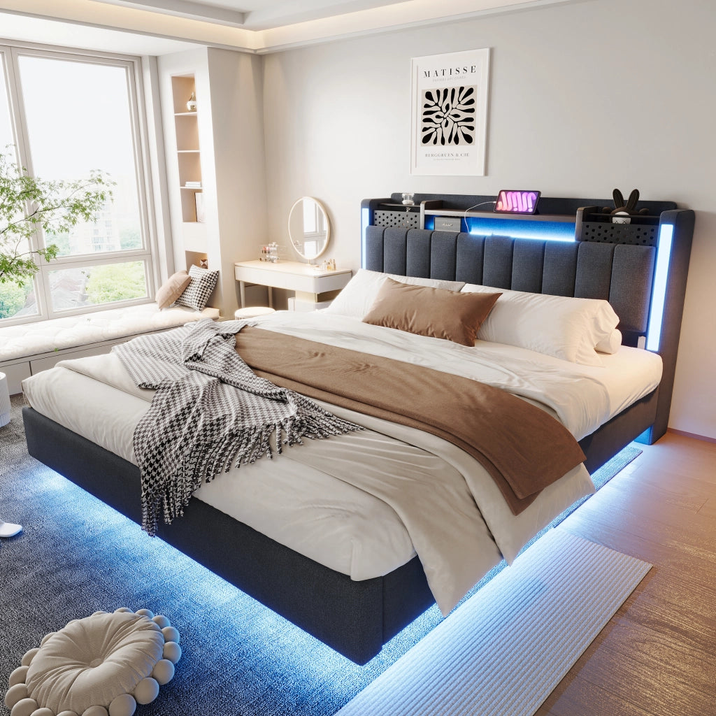 letto imbottito lino grigio 160 x 200 cm