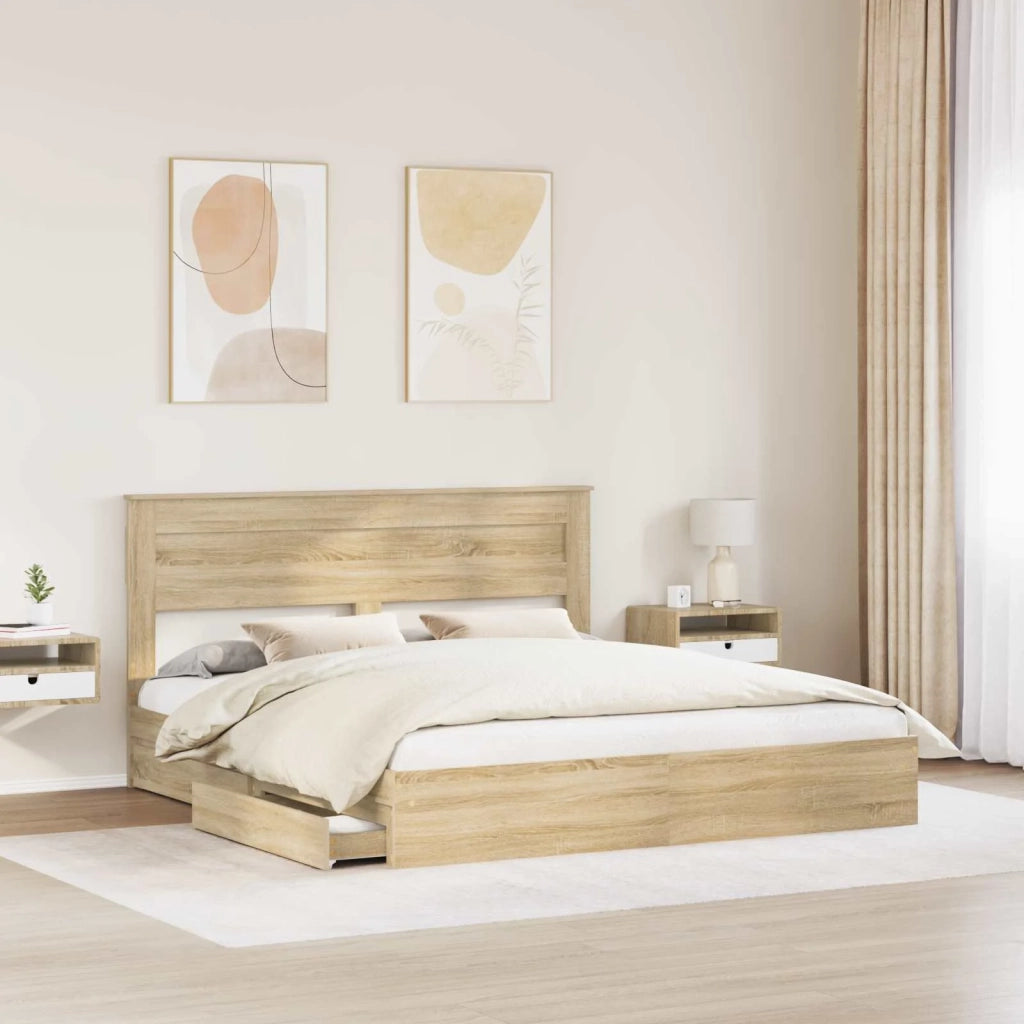 Letto matrimoniale | Letto per adulti | Letto con Contenitore con testiera Rovere Sonoma 180 x 200 cm