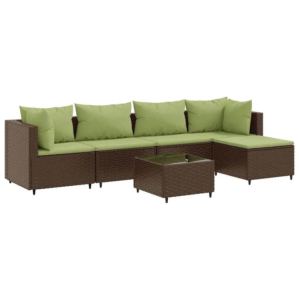 Set Mobili da Giardino 6pz con Cuscini in Polyrattan Marrone
