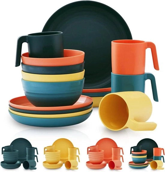 Set di Cucchiaini in Plastica da 16 Pezzi Resistenti e Riciclabili Piatti Tazze Bilance Leggeri Facili da Trasportare e da Pulire Sicuri al Microonde Senza BPA 4 Pezzi