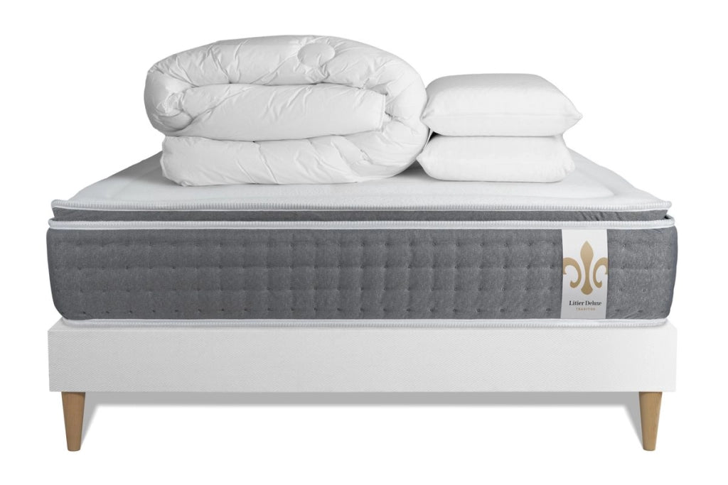 Pacchetto letto completo - Materasso 160x200cm + Box spring con doghe (kit) + 2 cuscini + Piumino - Vingt-Six PLUS