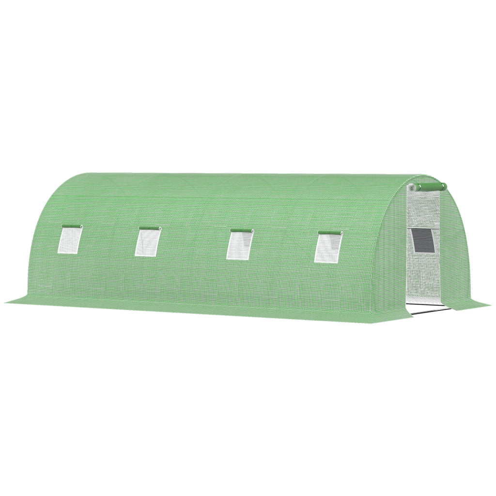 Serra a tunnel in polietilene, 6 x 3 m, con 8 finestre, protezione antigelo, struttura in tubi d'acciaio, colore verde scuro.