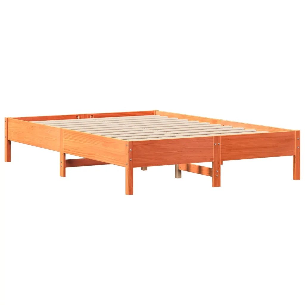 Letto Libreria senza Materasso-Struttura Letto con contenitore Marrone Cera 140x200 cm in Pino 663162