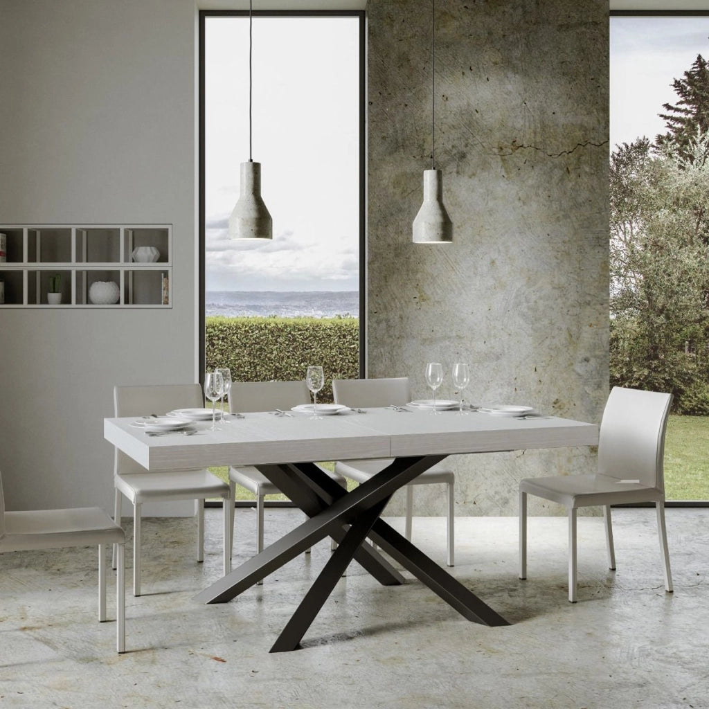 Tavolo allungabile 90x200/460 cm Volta Premium bianco frassino telaio Antracite