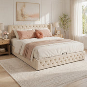 LETTO Imbottito Contenitore 160x200 cm Velluto Beige