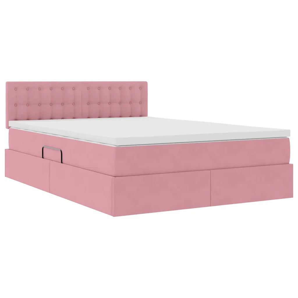 Letto con contenitore e LED con led Rosa 140 x 200 cm Velluto