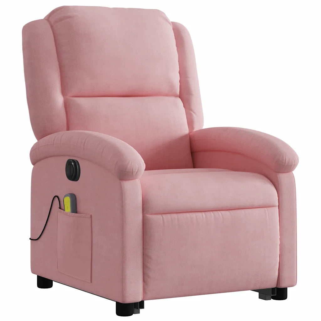 Poltrona Alzapersona Massaggi Elettrica Reclinante Rosa Velluto 3204337