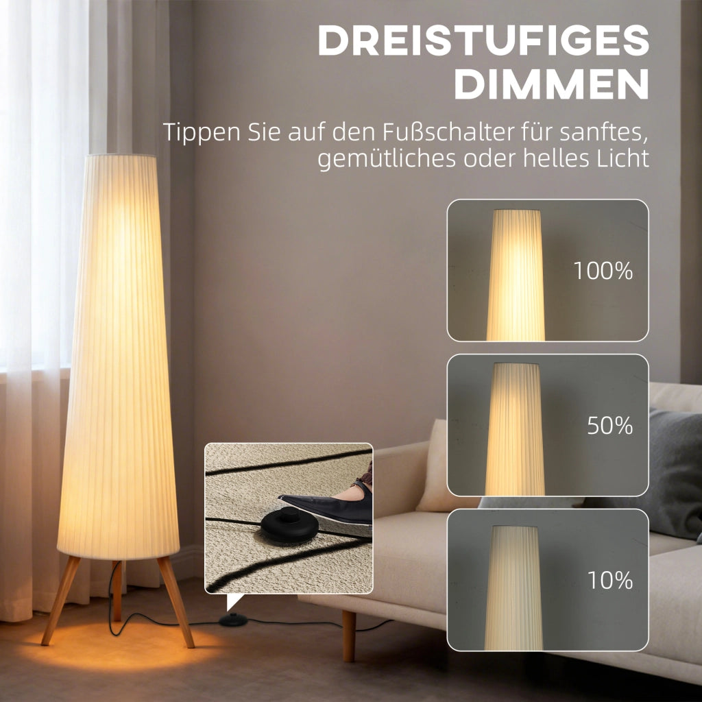 Lampada da Terra LED Dimmerabile ¨C Xylo ¨C Legno Treppiede Bianco con Interruttore 46x46x153cm