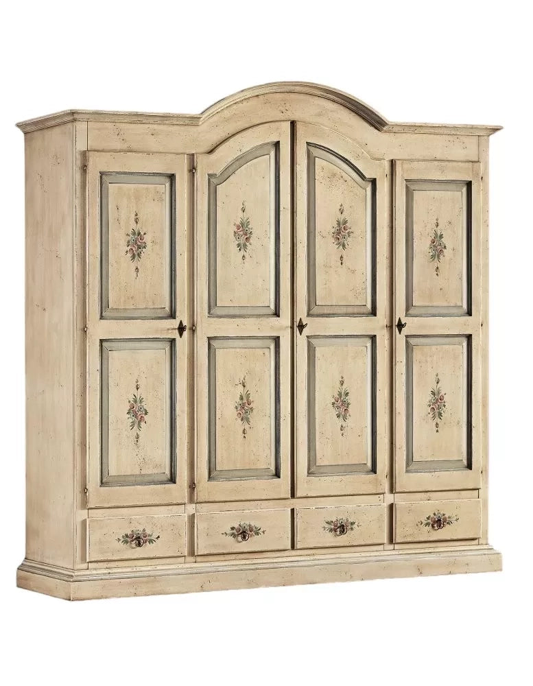 Armadio classico 4 porte avorio anticato filo azzurro legno  234x60x230 (1428) - Mobili 2G