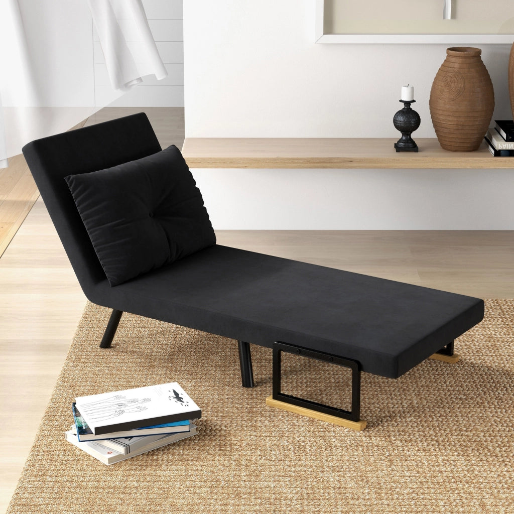 Divano letto singolo imbottito ¨C zephmum ¨C nero, velluto, legno