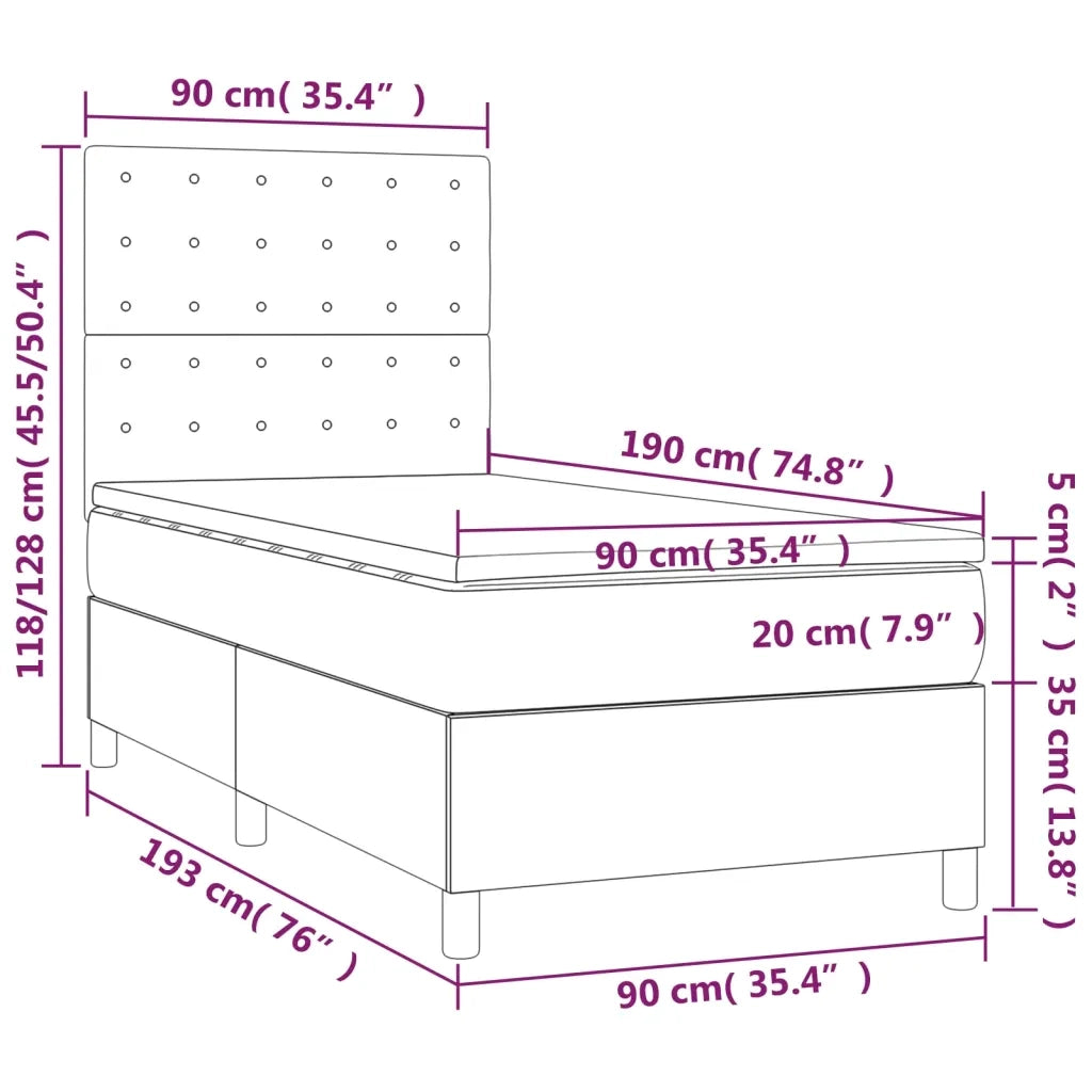 Letto singolo | Letto per adulti | Giroletto a Molle con Materasso Blu 90x190 cm in Tessuto