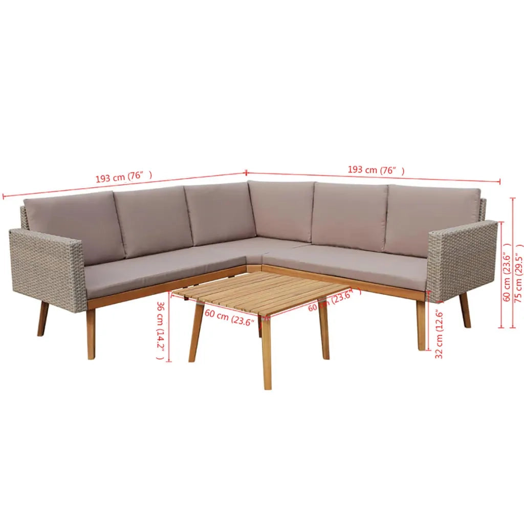 Set Divani da Giardino 4 pz con Cuscini in Polyrattan Grigio 43133