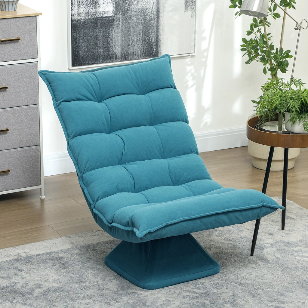 Poltrona Relax Girevole ¨C Xylo ¨C Velluto Blu Schienale Reclinabile 5 Posizioni 62x70x95cm