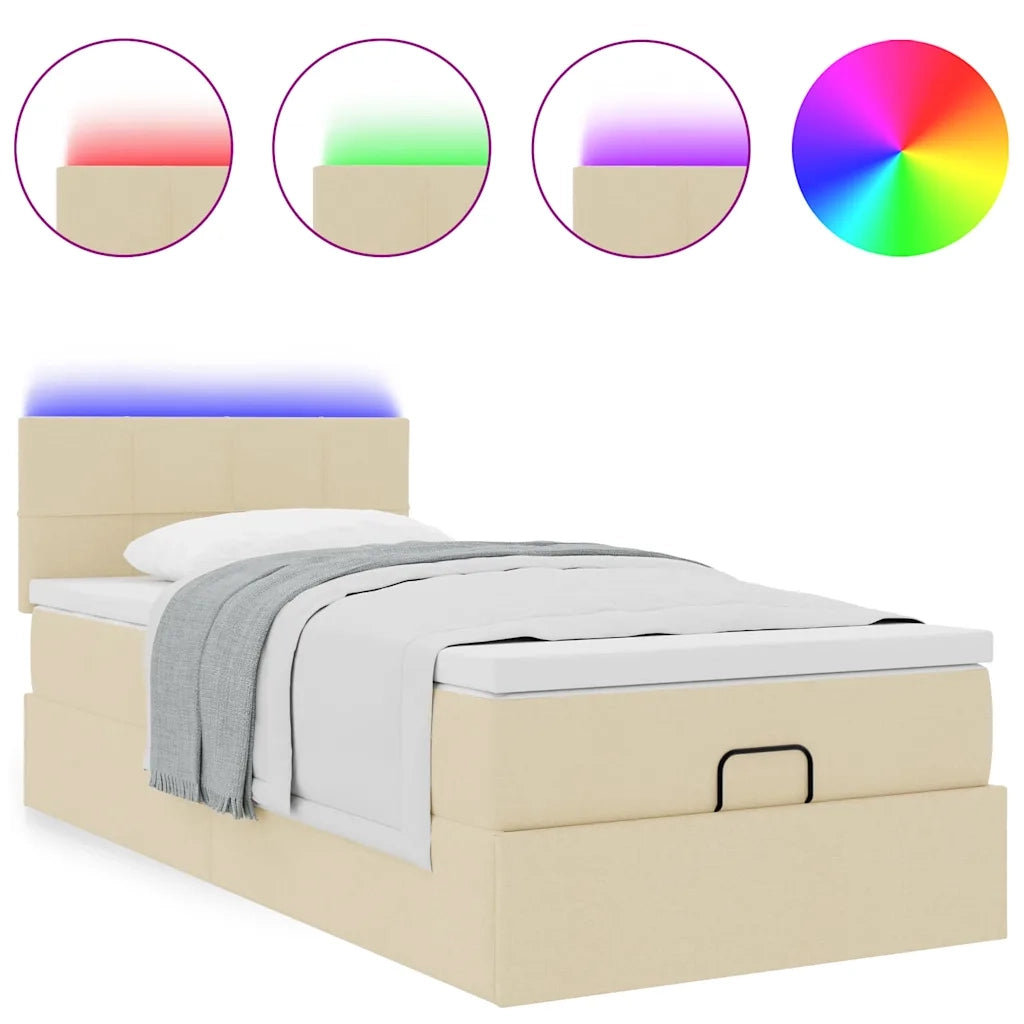 Pouf Letto con Materasso e LED Crema 90x200 cm in Tessuto 3312282