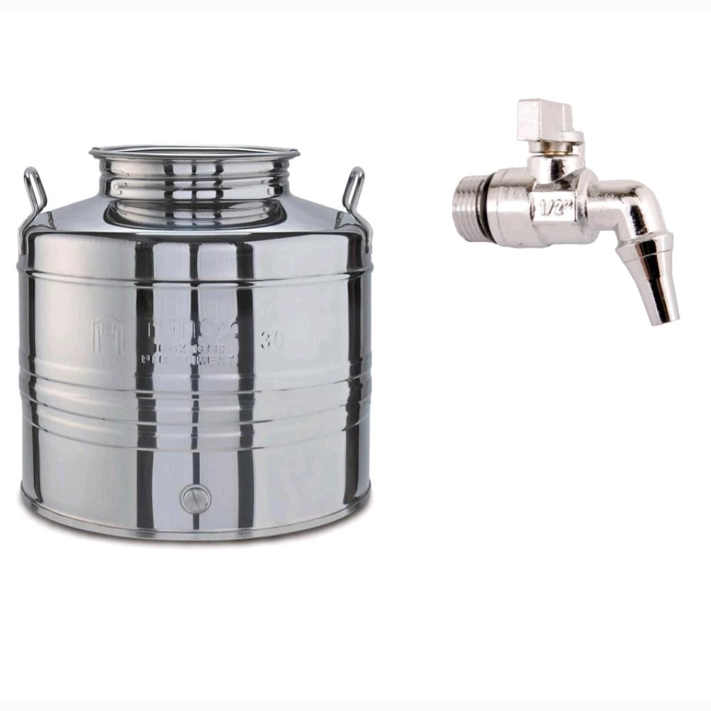 Contenitore Bidone Fusto In Acciaio Inox per Olio 15 Litri con Rubinetto