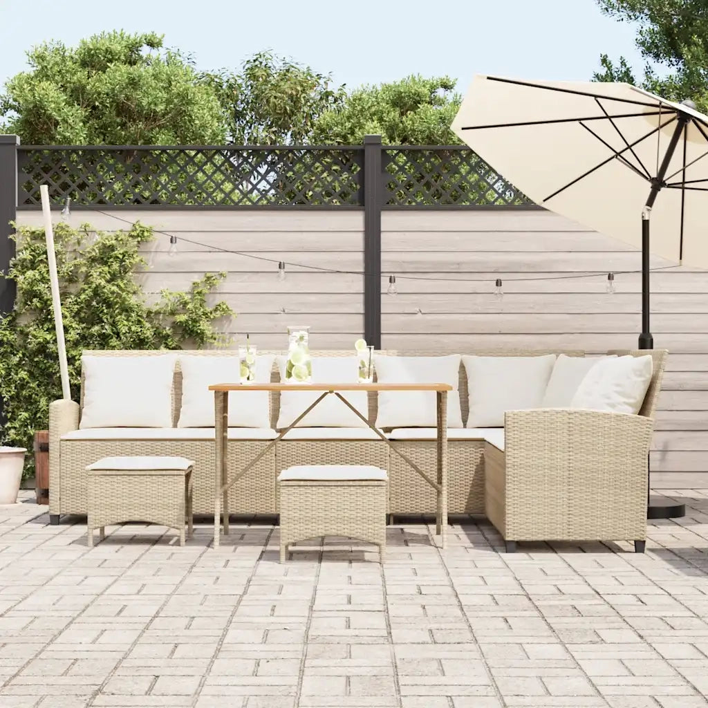 Set Divano da Giardino 4 pz con Cuscini a L Beige in Polyrattan